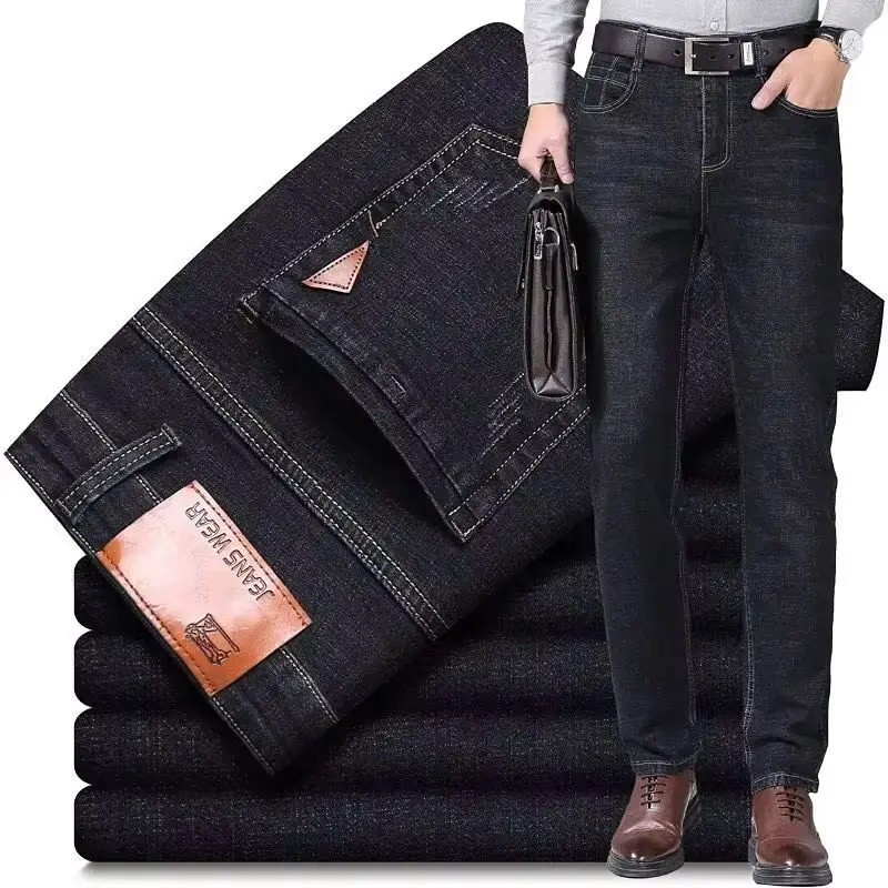 Pantaloni in denim a gamba dritta micro elastici da uomo nuovi autunnali con pantaloni da uomo d'affari adatti alla forma e sulla pelle in diverse taglie