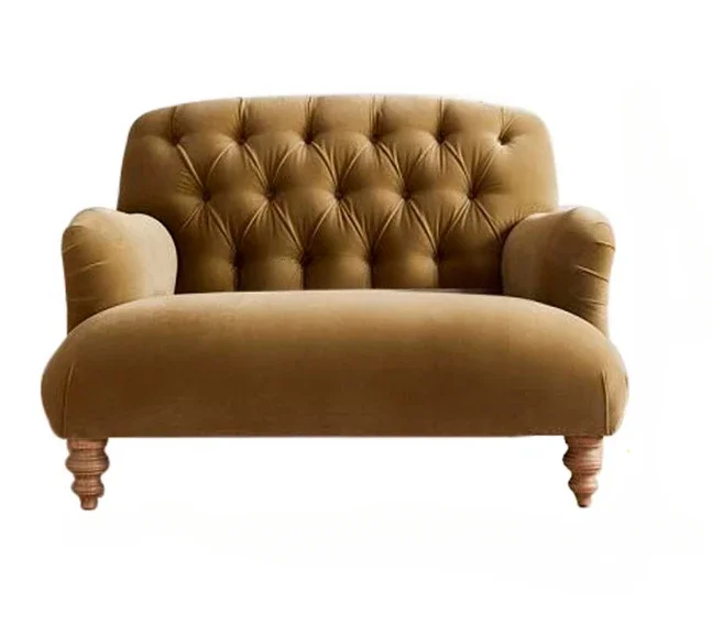 American Pull Buckle Sofa Designer Model French Vintage Style Velvet Sofa Furniture Light Luxury Double Seat