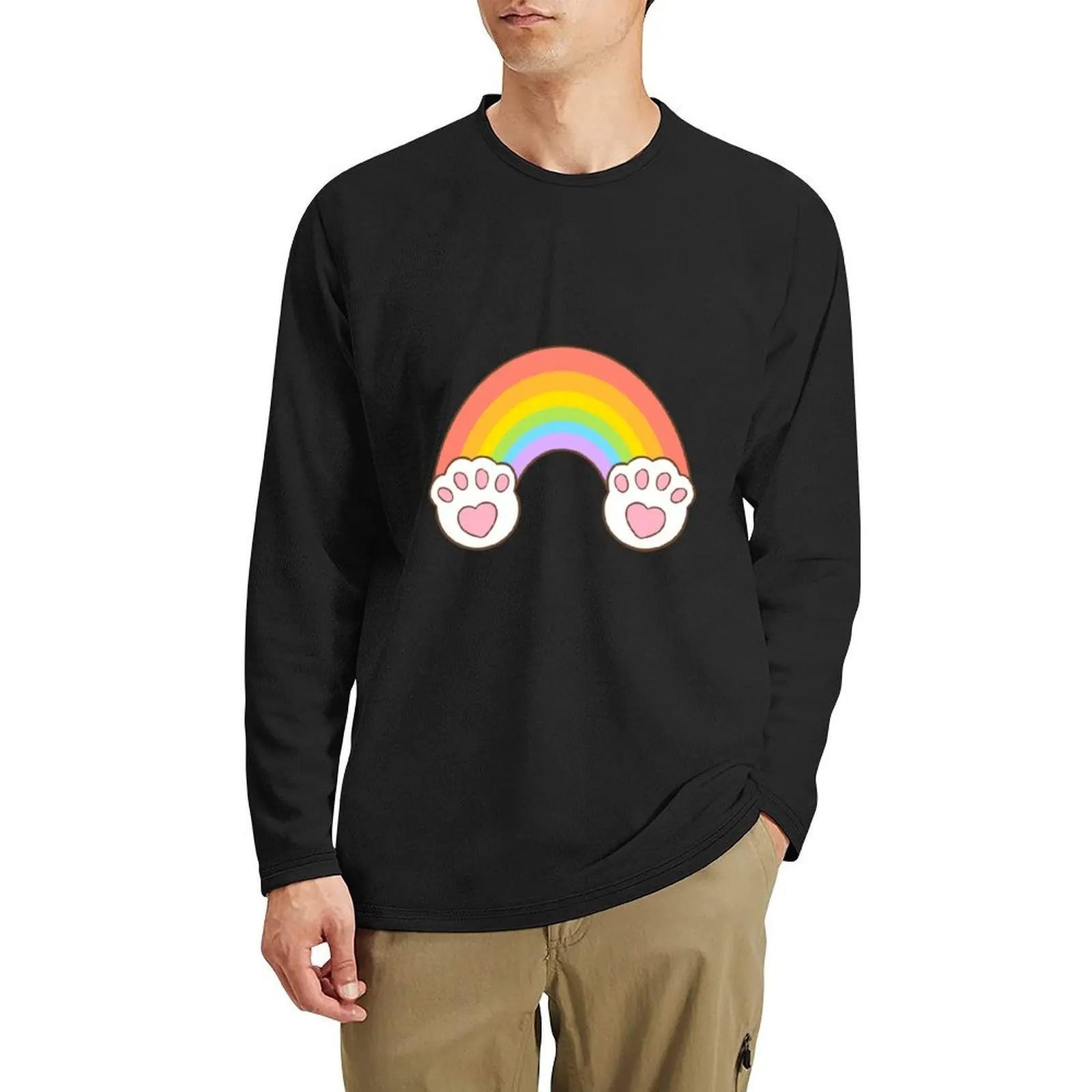 

Rainbow with cat paw clouds Long T-Shirt sweat shirts quick drying t-shirt custom t shirts sweat shirt designer t shirt men