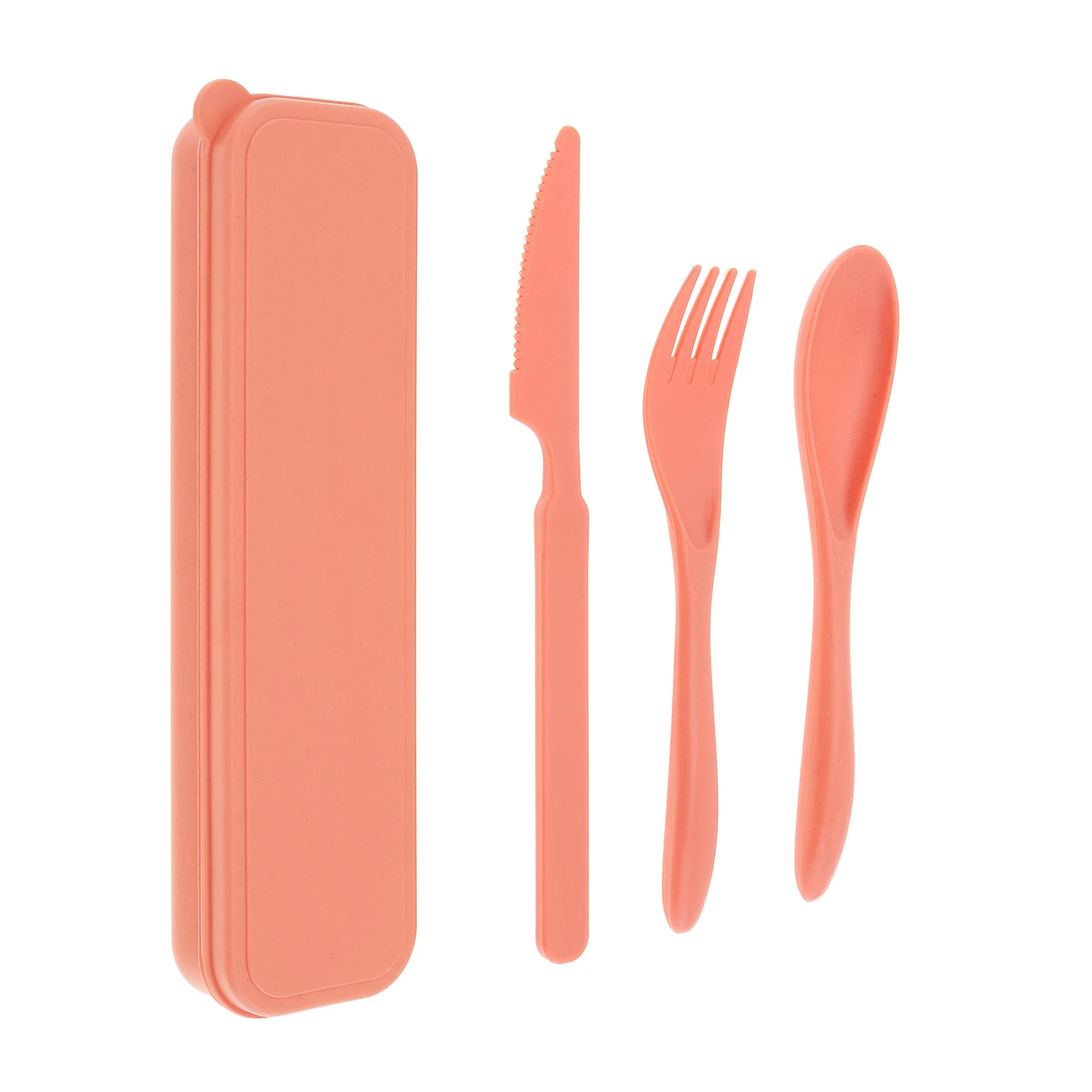 4pcs/set PP Portable Wheat Straw Travel Flatware Set for School Lunch / Camping Picnic / Daily Use with Tableware Box