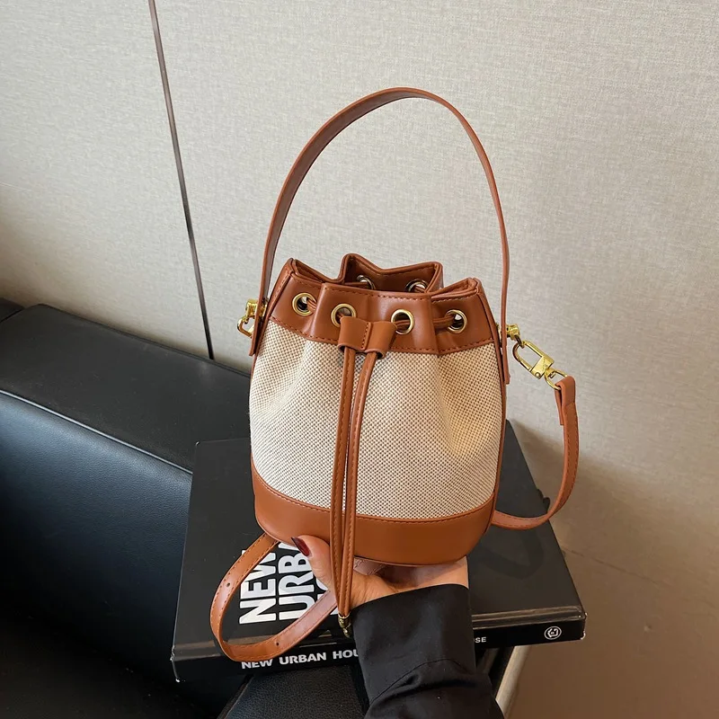 

2025 Summer Drawstring Bucket Bag, Color Block Shoulder Purse for Women, Casual Crossbody Tote, Versatile Day to Night Bag