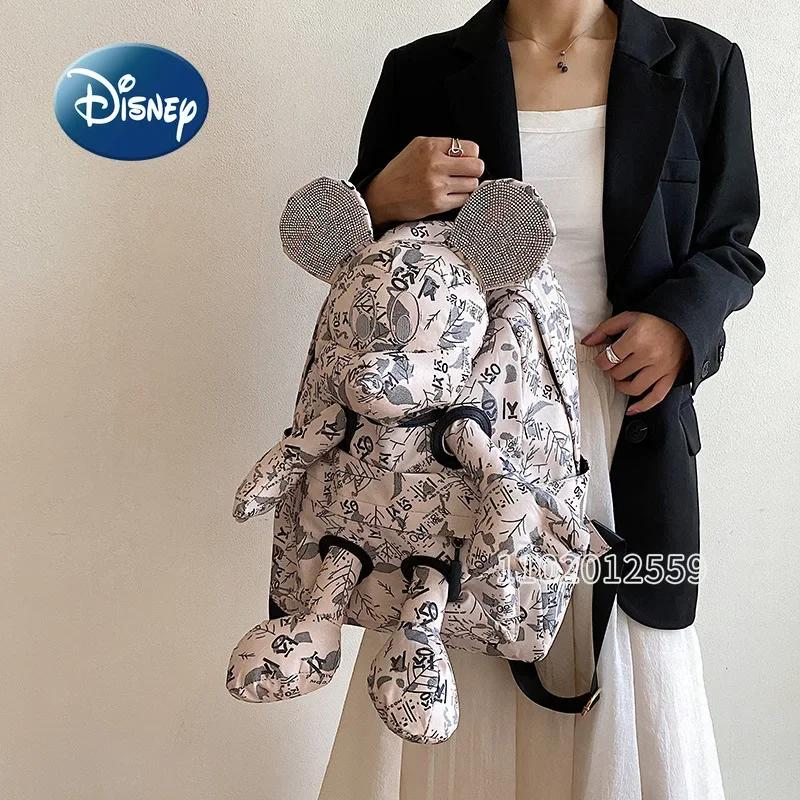 Disney Mickey\'s New Women\'s Backpack Luxury Brand Fashion Women\'s Doll Backpack Diamond-studded Cartoon Student Schoolbag