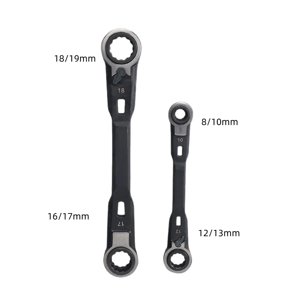 2Pcs 4‑in‑1 Double End Ratchet Wrench Set, Cr‑V Steel Metric 8‑10‑12‑13‑16‑17‑18‑19mm for Repair Work