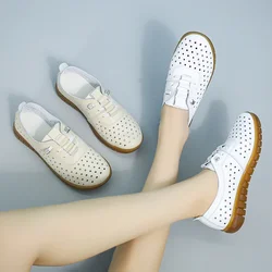 Women Casual Shoes Moccasins Soft Pointed Toe Ladies Footwear Women Flats Shoes White Genuine Leather Summer Loafers