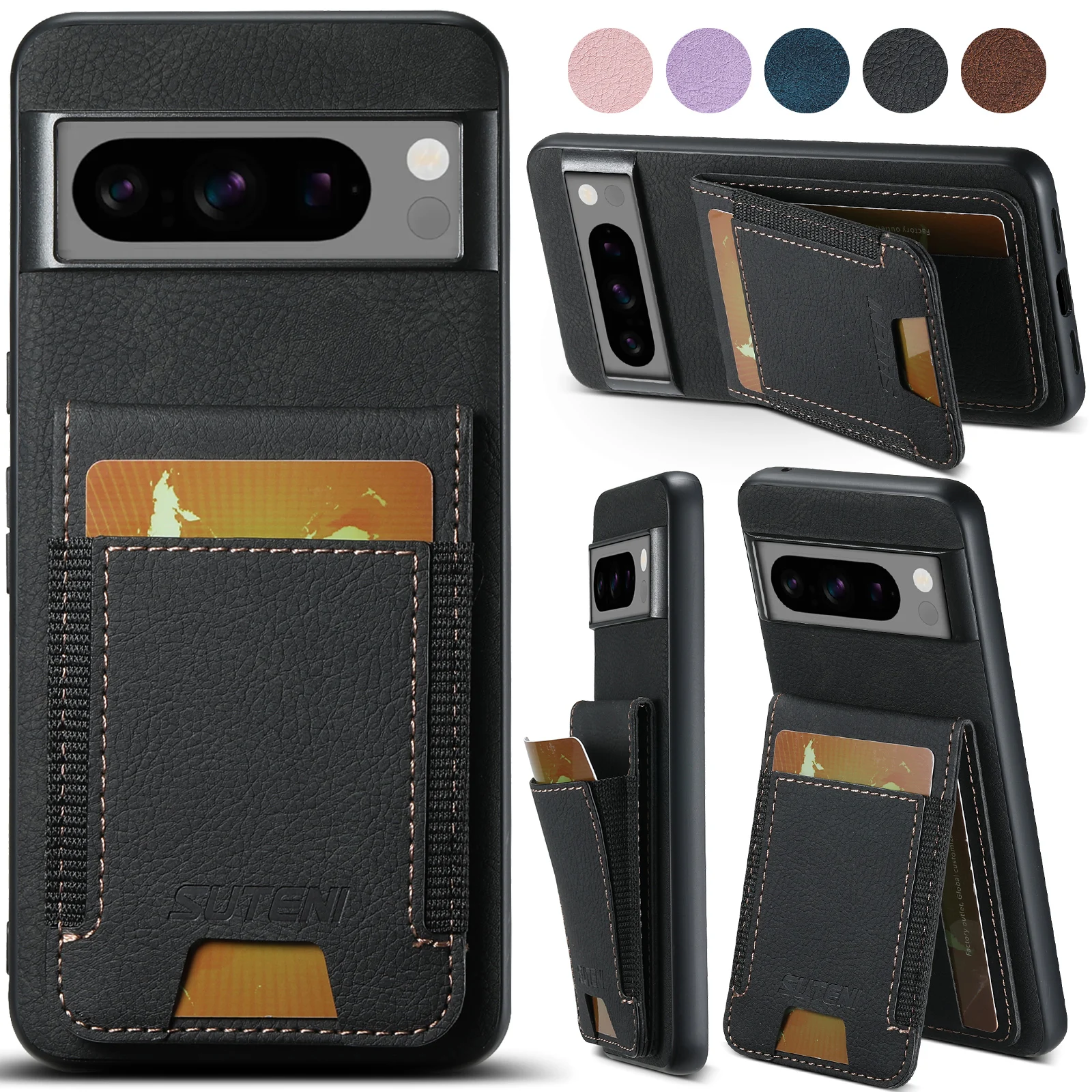 SUTENI Luxury PU Leather Card Holder Stand Phone Case Frosted Feel For Google Pixel 9XL 8Pro 7A 7P 7 6A 6P 6