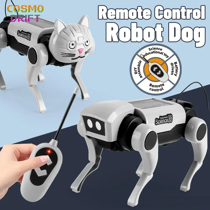RC Robot Dog Cat Building Blocks STEM Toy DIY Assembly Science Kit with Walking Action Electronic Mechanical Model Gift