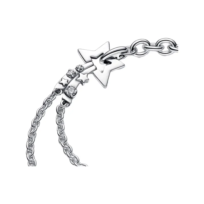 Asymmetrical Shooting Star Double Link Chain Bracelets For Women 925 Sterling Silver Jewelry Clear CZ Lobster Clasp 3 Jump Rings