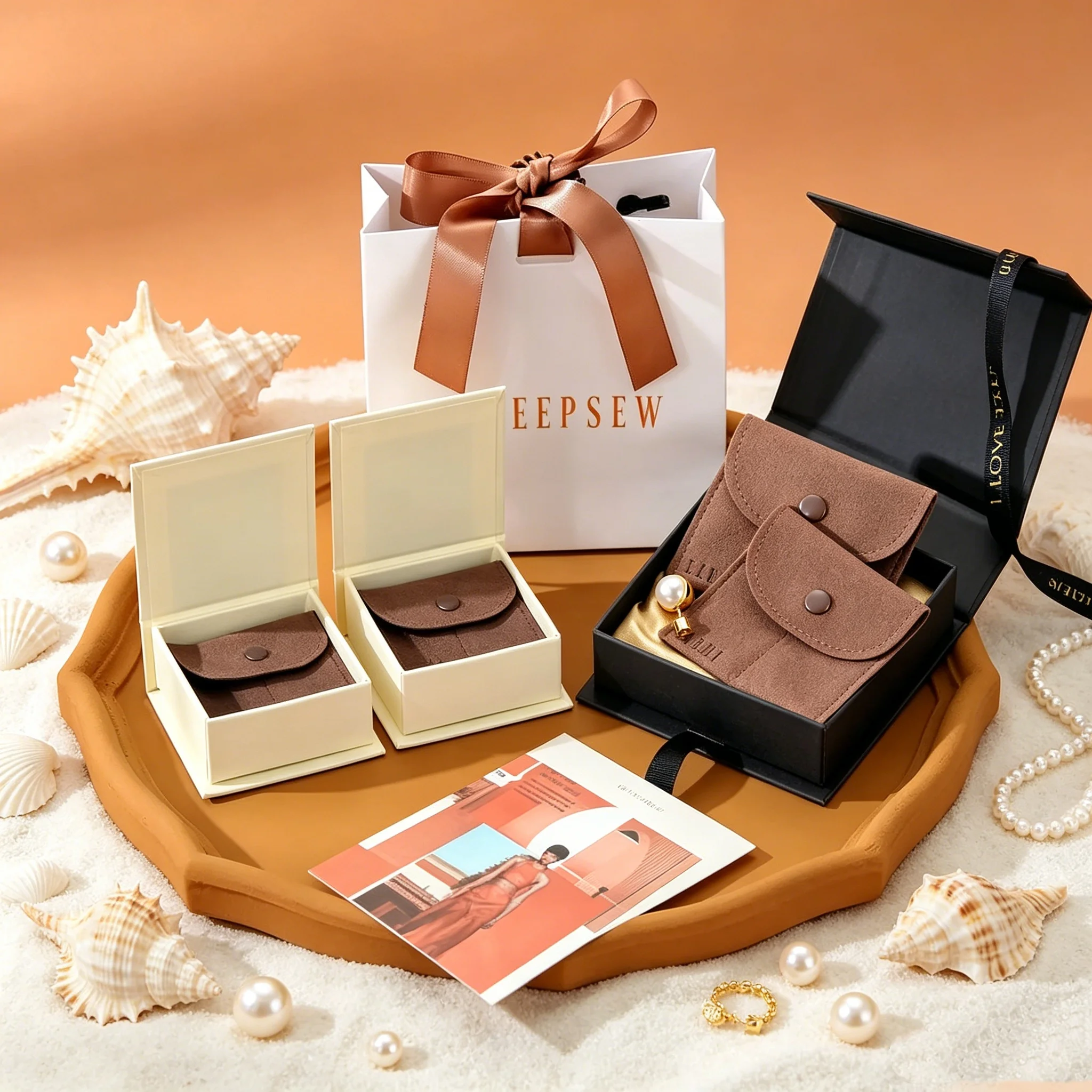 SHEEPSEW Custom Logo Microfiber Velvet Flap Envelope Jewelry Pouch Small Bracelet Earring Ring Storage Jewelry Packaging Bag Who