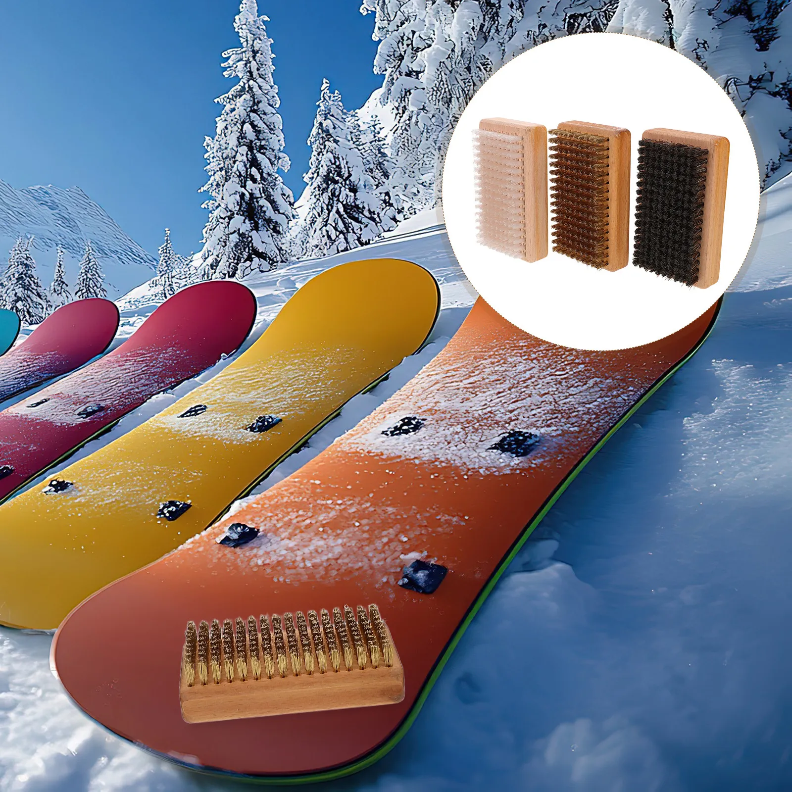 

Набор из 3 щеток для чистки лыж и сноубордов с деревянной ручкой, совместимые с двумя типами досок, портативный комплект для ухода за лыжным снаряжением и нанесения воска