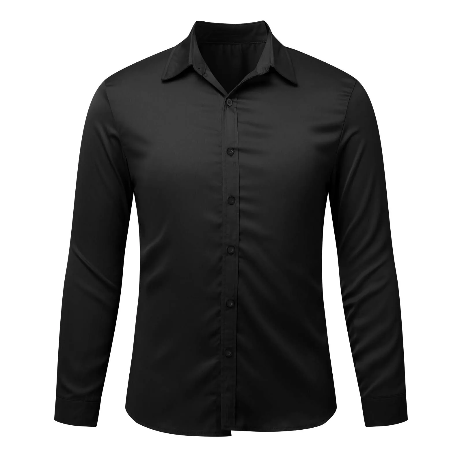 Autumn Clothing Men\'s Light Luxury Dress Shirt Business Leisure Long Sleeve Button-down Drapped Solid Color Basic Shirt S-2XL