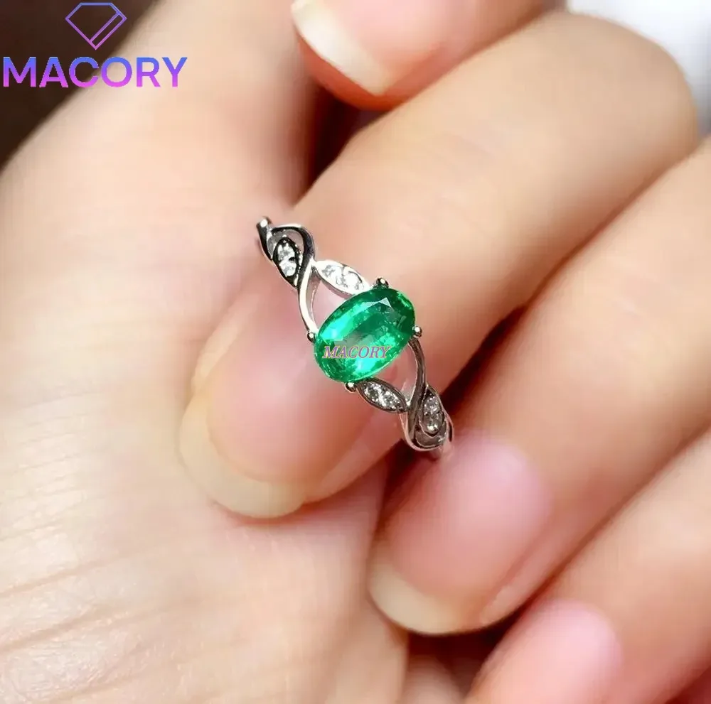 

Natural Emerald Ring 925 Sterling Silver Classic Style Women's Fine Jewelry Wedding Gift Women's Engagement Ring