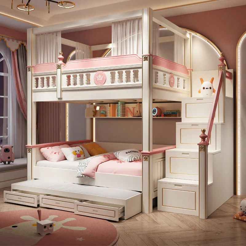 Bunk bed Two-layer upper and lower beds Girl princess bed Same width High and low bed Solid wood child and mother Children's dou