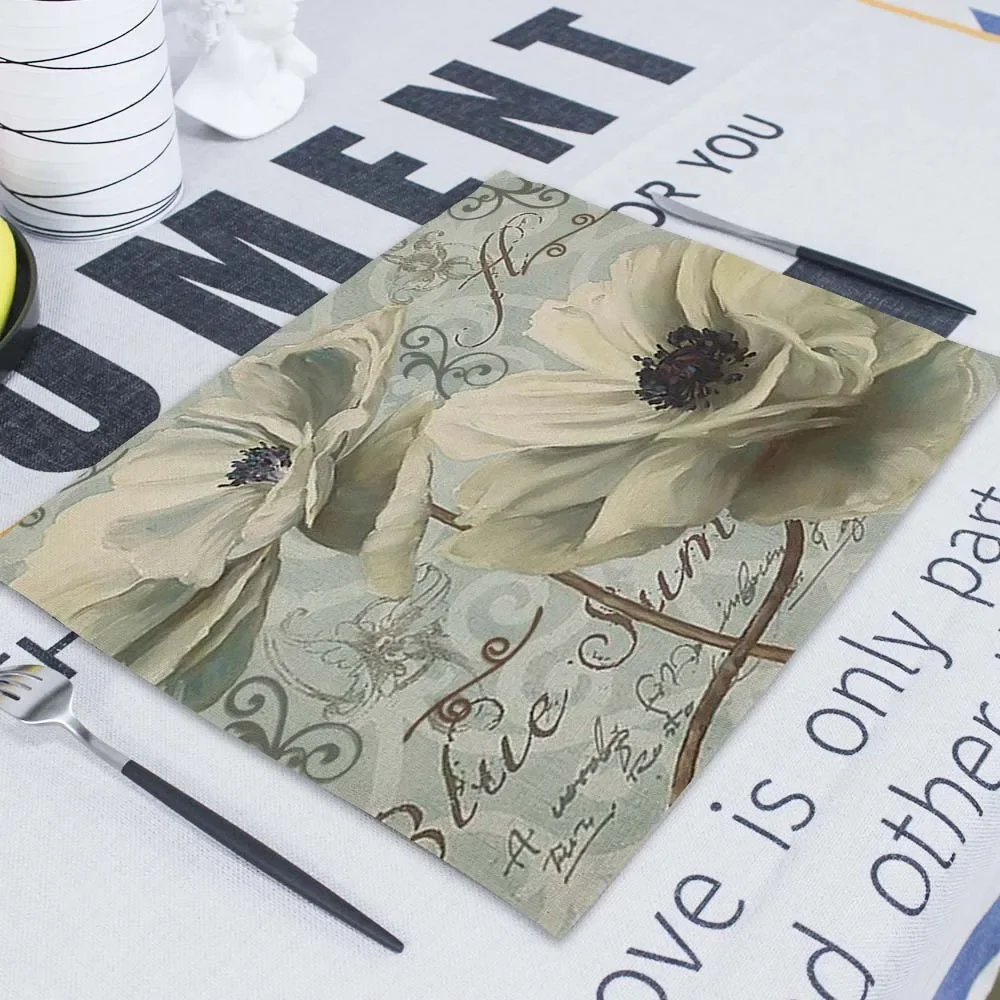 Floral Plant Pattern Kitchen Placemat Coaster Dining Table Mats Linen Pad Bowl Cup Mat 45*32cm Home Decor Napkin Table