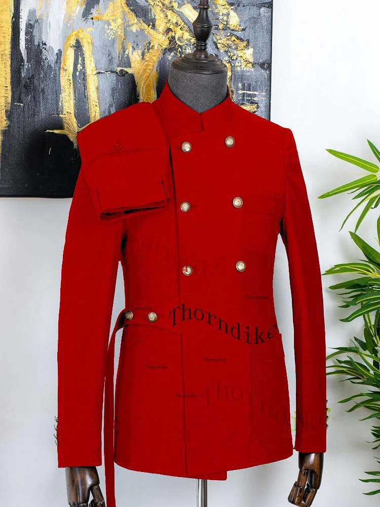 Thorndike 2024 Neuankömmling 2 Stück Herren Business Anzüge reguläre Passform Stand Revers Prom Smoking für die Hochzeit (Blazer Hosen) – Detail 9
