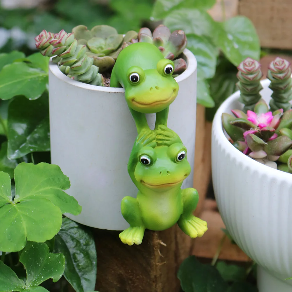 Hanging Couple Frog Pot Hugger Ornament, Resin Frog Figurine For Flower Pot Edge Garden Balcony Decor
