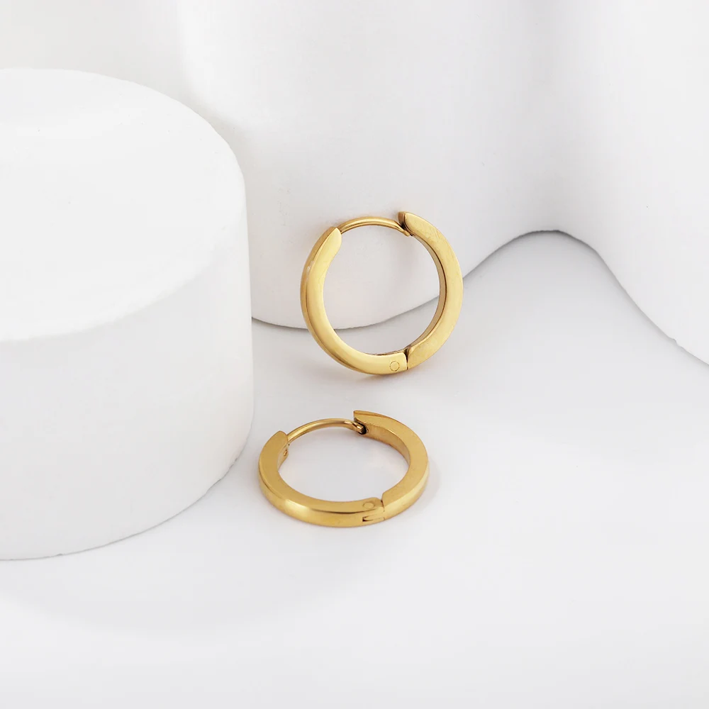 LUXUSTEEL Punk Mini Slim Small Huggie Hoop Earrings for Women Men Golden Color Stainless Steel Round Unisex Ear Piercing Jewelry
