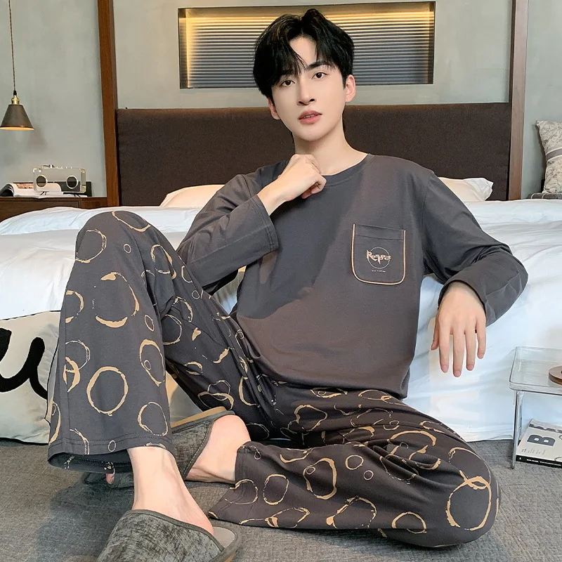 2024 Men's Autumn Cotton Long-sleeved Pajamas Korean Casual loose Loungewear set Big Size L-3XL Pjs Pijamas Hombre pyjama