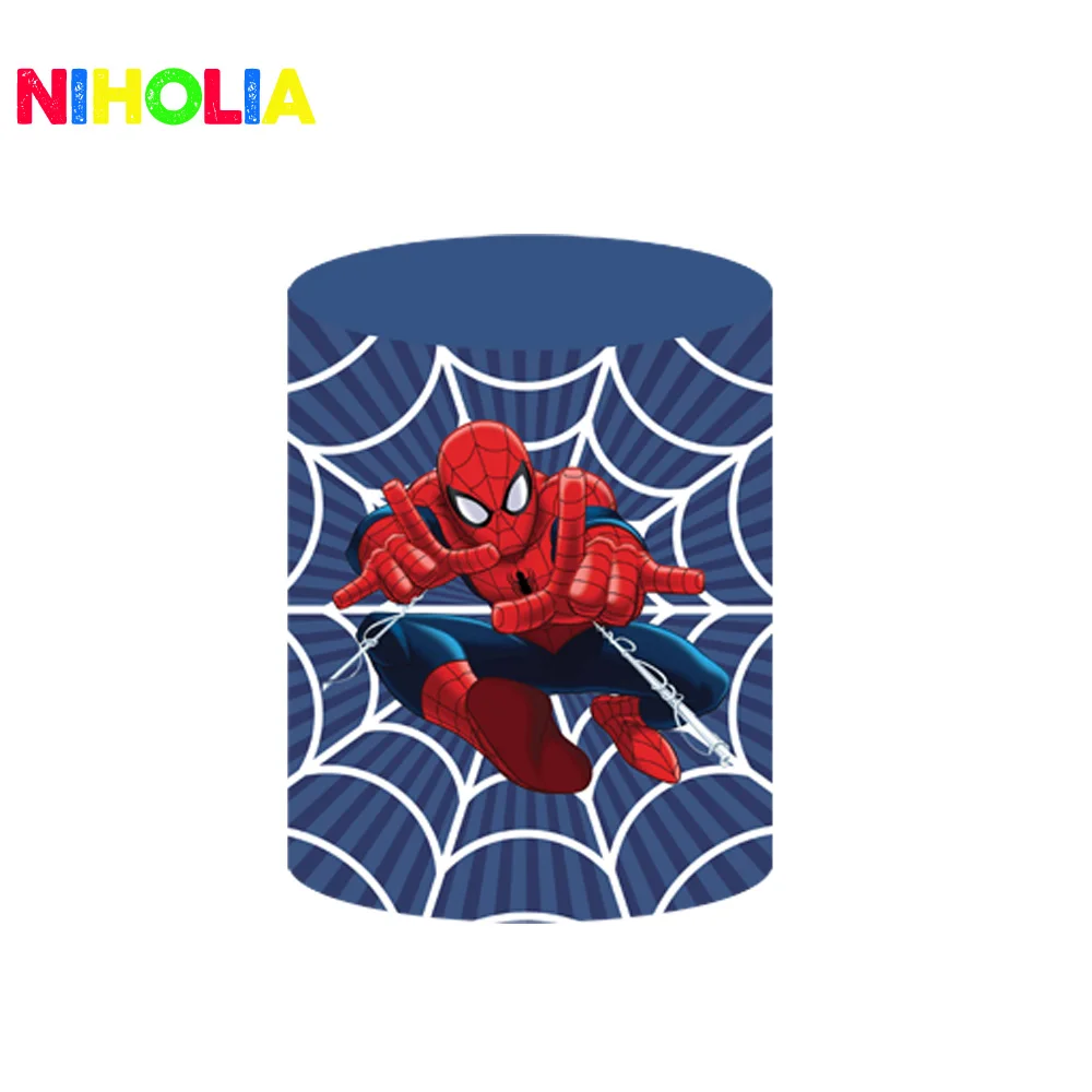 Disney Spiderman Round Photo Backdrop Kids Birthday Party Decoration Background Cylinder Cover Cake Table Baby Shower