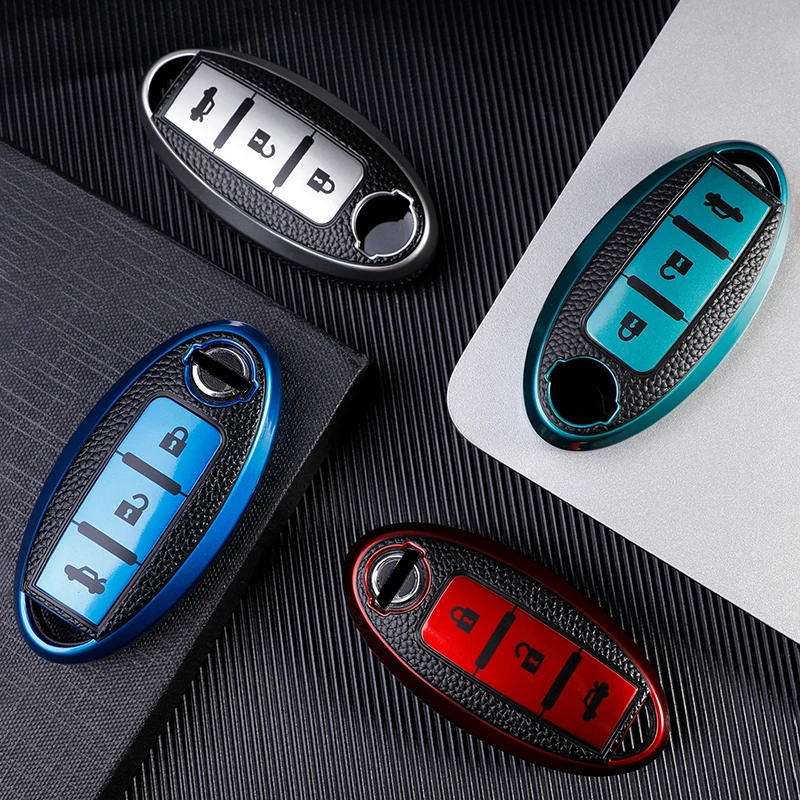 Leather TPU Car Key Case Cover for Nissan Leaf Micra Qashqai J11 J10 X Trail T32 Versa Note Patrol Key Fob Cover Accessories