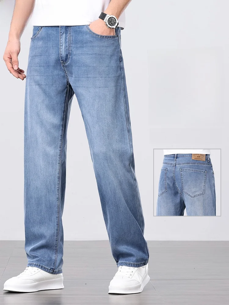 

ZENGZHI Men's Summer Slim Fit Straight Leg Jeans Lightweight Loose Denim Faionable Urban Sle Long Pants