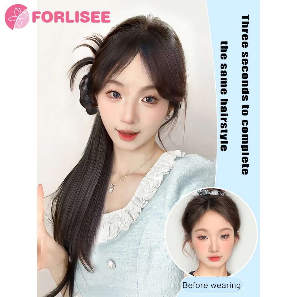 FORLISEE Synthetic Wig Women's Braid New Chinese Style Grip Clip Gentle Weaving Side Ball Head Low Horsetail Micro Roll Wig