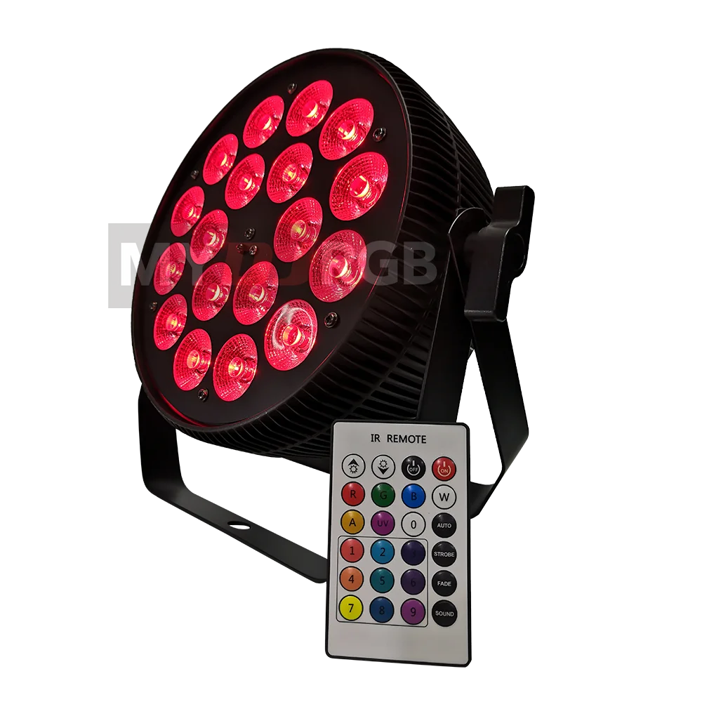 

4PCS 18x18W 6 in 1 RGBWA-UV IR Remote Control DMX512 LED Slim Par Stage Wash Lighting DJ Par Can Lights for Events Disco Show