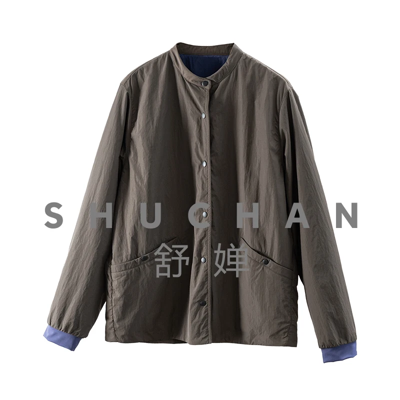 

Light and warm without weight! Daily lightweight and simple contrasting color stand-up collar thin cotton jacket women 9