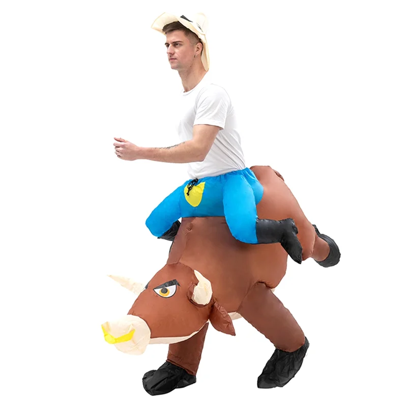 Volwassen Opblaasbare Stier Kostuum Ride Op Koe Os Pak Opblazen Kleding Voor Halloween Cosplay Jurk Grappige Fancy Mascotte