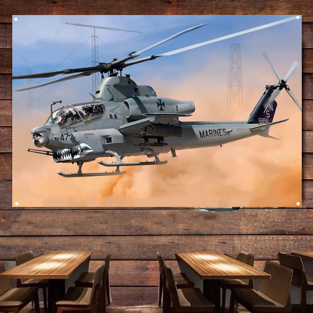 AH-1Z 'Shark Mouth' Attack Helicopter Wall Art Flag - Aviation Military Art Posters Wall Decor Banner - Best Gift for Army Fans