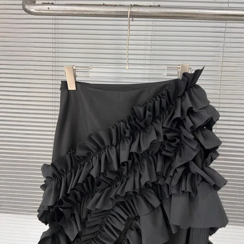 WTHT, nueva moda, faldas largas de pastel con diseño arrugado empalmado para mujer, falda dividida de cintura alta a la moda de verano 2025, para mujer 1LS2046