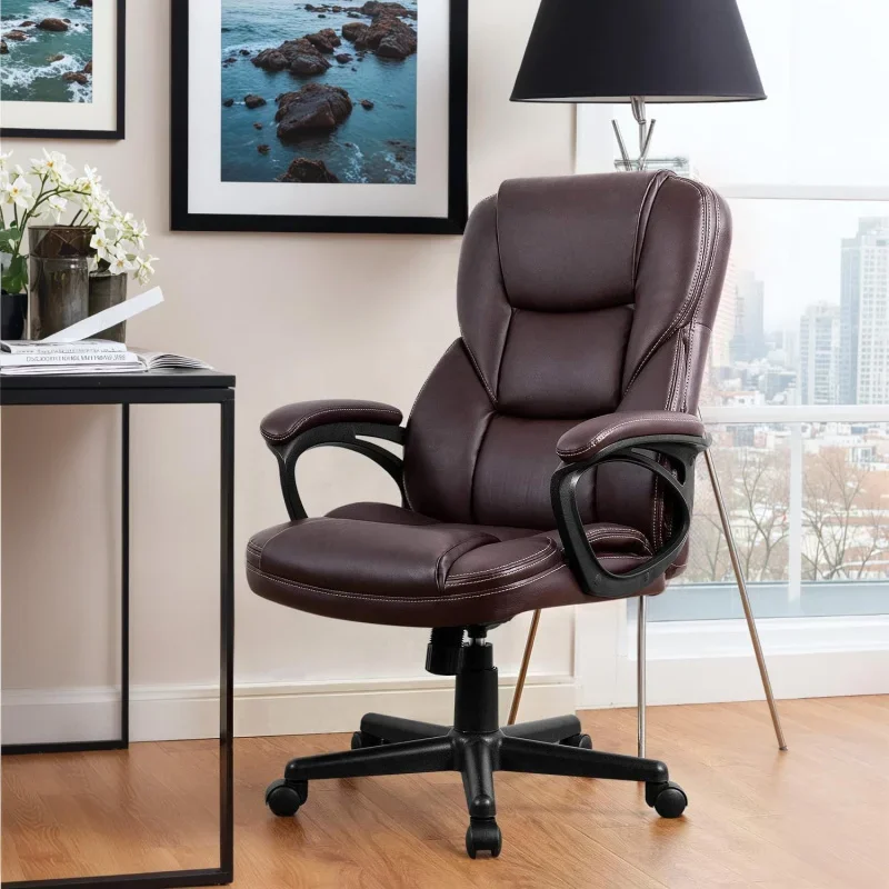 Office Executive Chair High Back Adjustable Managerial Home Desk Chair, Swivel Computer PU Chair with Lumbar Support (Br