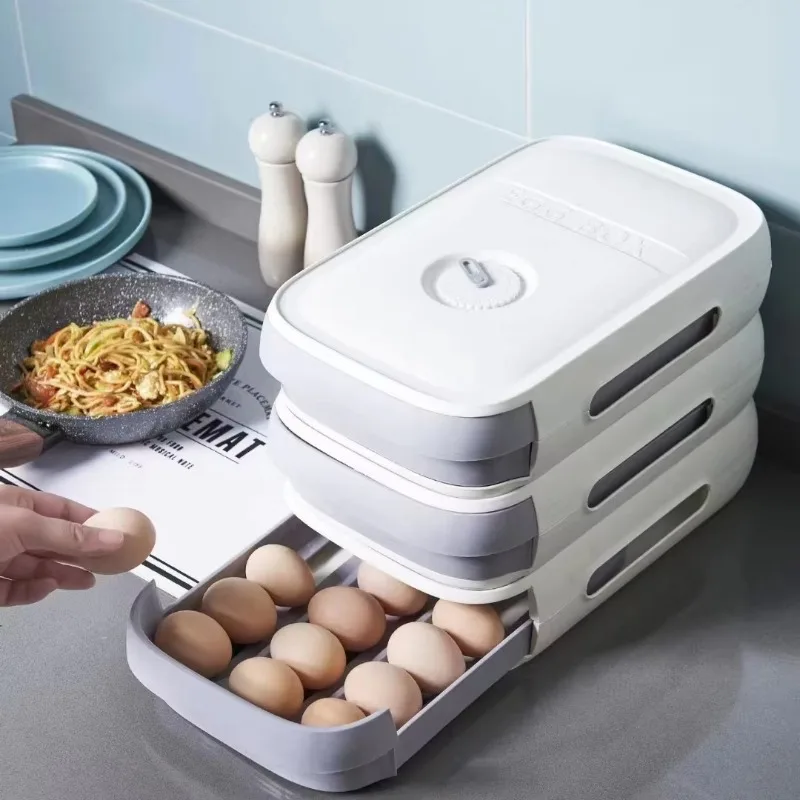 Refrigerator Egg Holder Drawer-Type Stackable Egg Storage Box Fresh-Keeping Organizer Tray Fridge Storage Solution