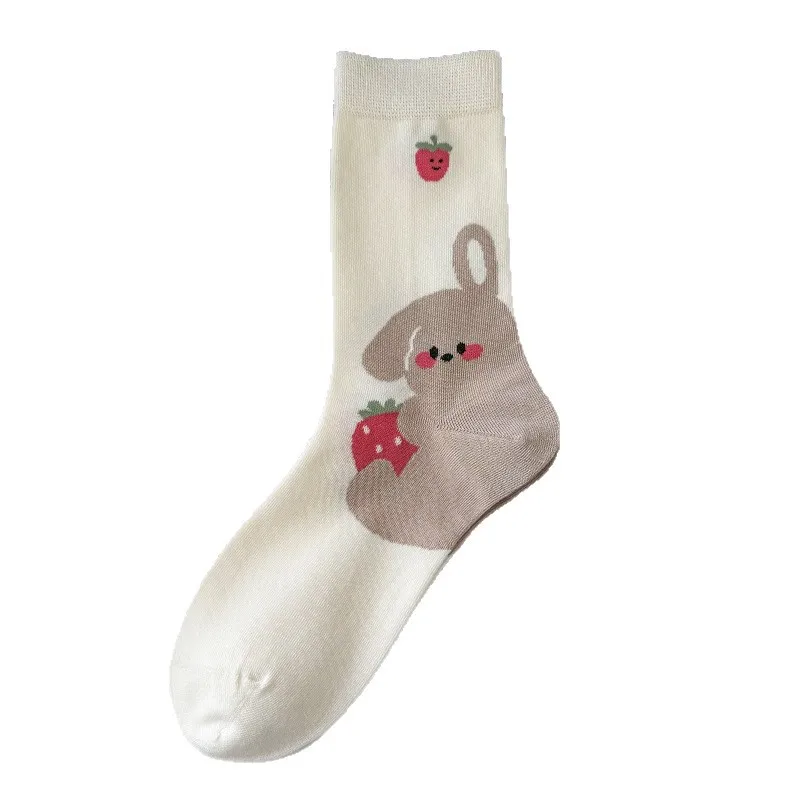 الجوارب النسائية الكورية Kawaii الكرتون لطيف مضحك العصرية تنوعا منتصف جوارب أنبوبية مريحة عالية الجودة جوارب قطنية لفتاة #5