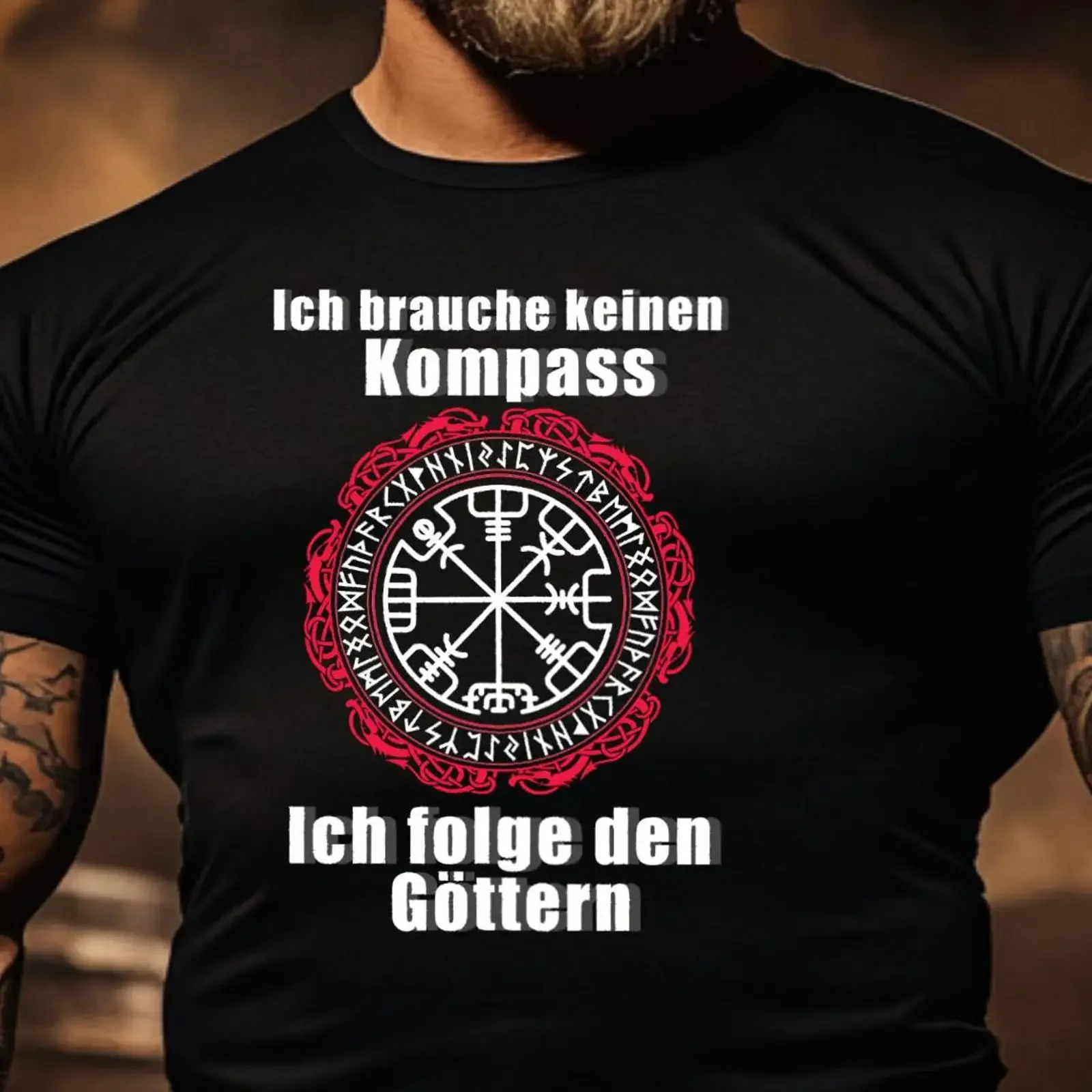 Gods T Shirt with Vegvisir amp Runic Writing Spiritual for Nordic Mythology Fans Idea Viking Lovers vintage Washed Stylish