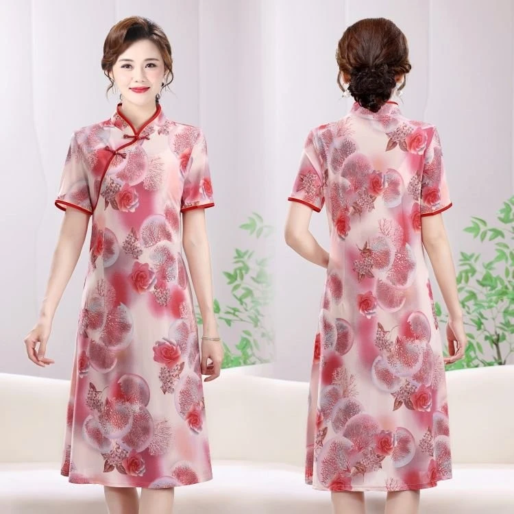 فستان صيفي نسائي جديد نسخة طويلة أوائل الربيع فستان مطبوع عصري على الطراز الصيني