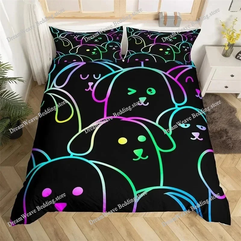 

Boho Colorful Cat Duvet Cover Set Cats Star Mushroom Bedding Set Microfiber 3D Kawaii Animals Com Home Textileextile Luxury Gift