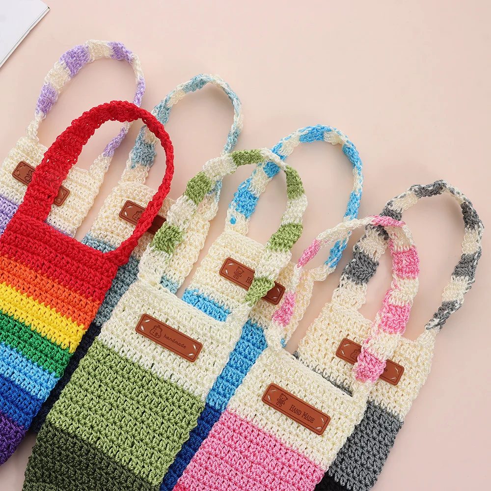 New Handmade Water Bottle Cover Hollow Crochet Insulator Sleeve Portable Bottle Carrier Fitness