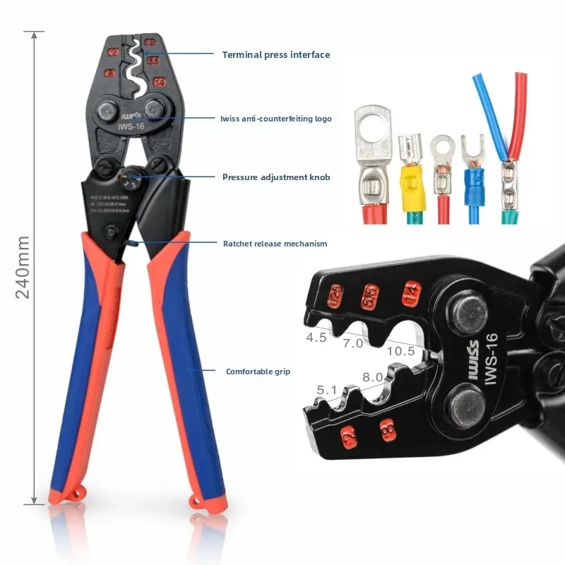 Multifunctional Small Bare Terminal Cold-pressing Pliers UT OT SC C45 Copper Nose Wiring Pliers 1.25-16 Crimping Pliers Tool