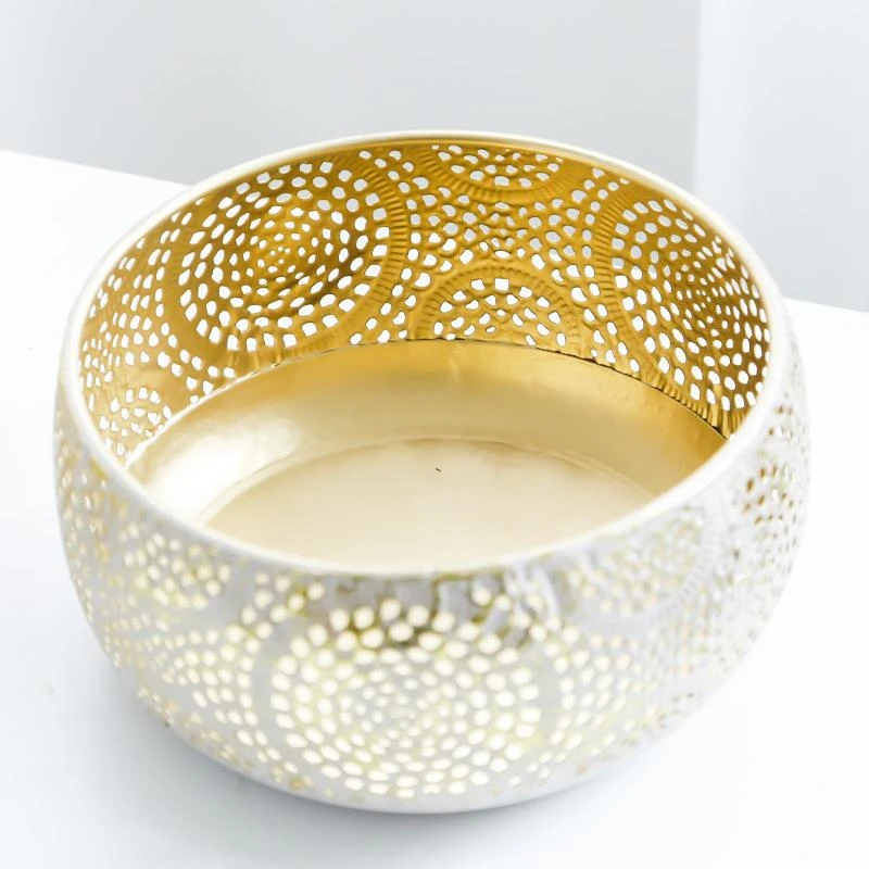 

Golden Metal Fruit Plate Simple Lome Living Room Fruit Basket Creative Iron Hollow Silver Snack Storage Organizer Snacks Bowl