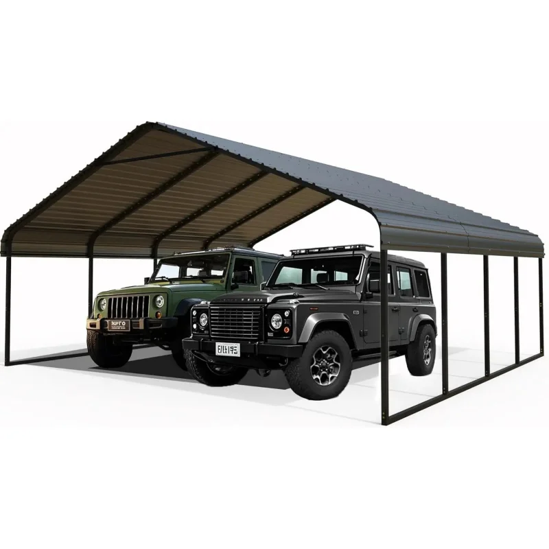 Customizable 20x20 FT Heavy Metal Carport Galvanized Steel Roof Frame Double Vehicle All Weather Garage Shelter