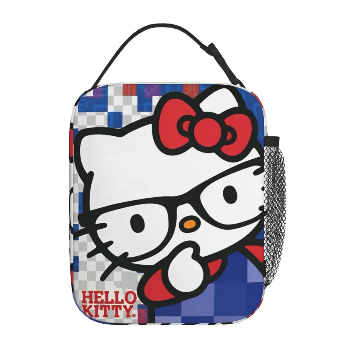 

Сумка-холодильник Hello Kitty с красными и синими очками, многоразовая, для обедов Большой контейнер для обеда, сумка-тоут для ланча, для школы и пикника