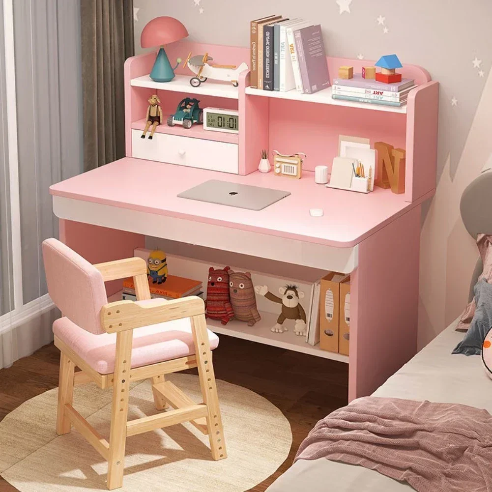 Kids Desk and Chair Set Wooden Computer Office Table for School Students Study Writing Desk Adjustable Chair Storage Cabinets