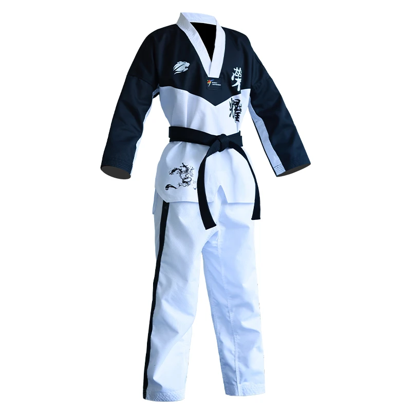 Top Quality Colored Taekwondo Uniform For Adult Child Teenagers Poomsae Dobok Red Blue Black TaeKwondo&Karate Clothing