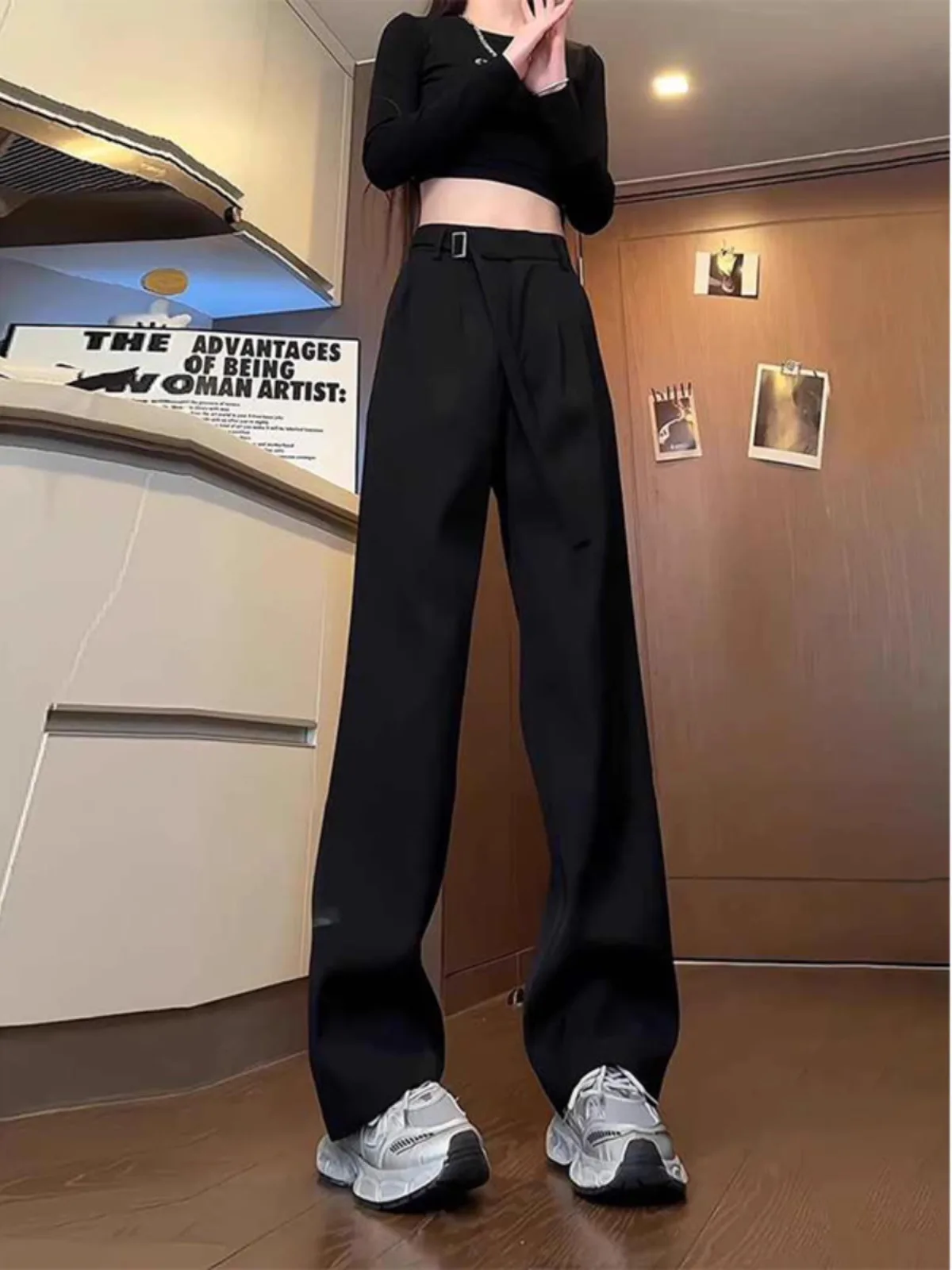 

Bla Belted Men's Knife Pleat Trousers Spring Season Drapey High-End Feel Loose Fit Casual Straight Leg Pants