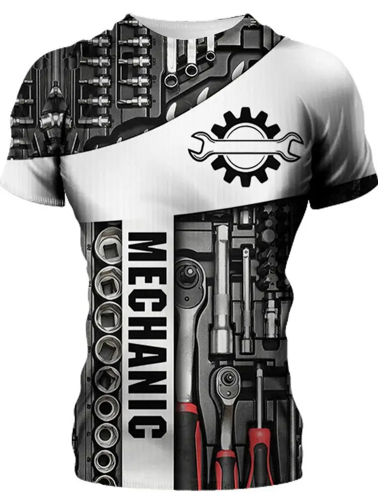 قميص رجالي بياقة دائرية ضيق القصة مع طباعة رقمية ثلاثية الأبعاد، مريح وقابل للتنفس، قطعة علوية صيفية للشباب بأسلوب أساسي وأكم... #4