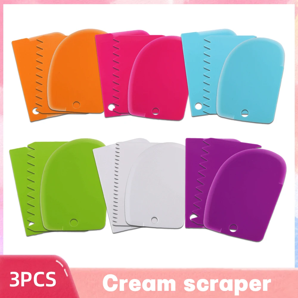 Juego de raspador de crema para cocina, cortador de pan y crema con forma de diente de arco recto, raspador de pastel de plástico, herramientas para hornear Fondant, 3 uds.