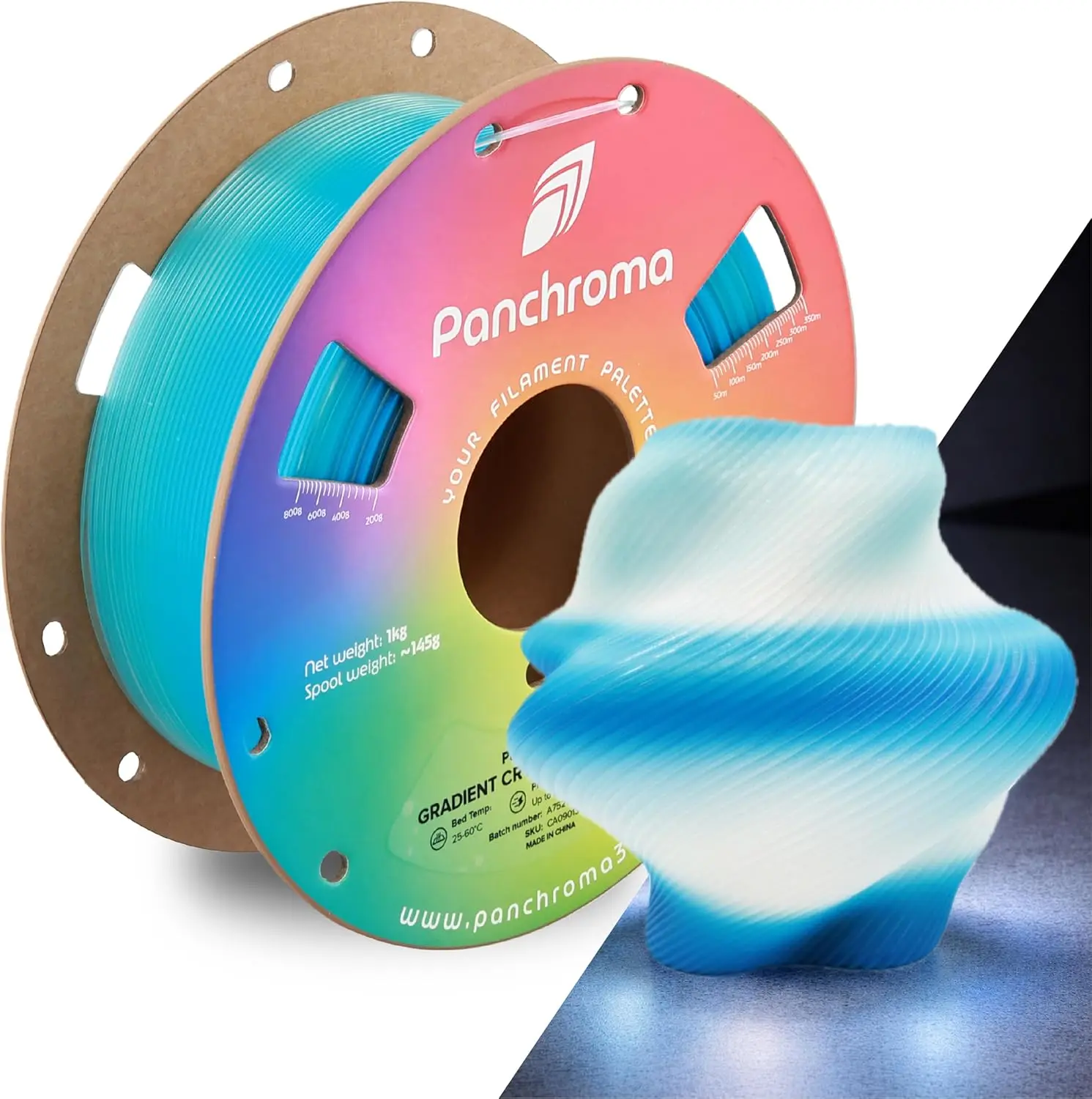 Полимерная нить Polymaker Panchroma Gradient Translucent PLA, 1.75 мм, 1 кг, прозрачная, с градиентным изменением цвета, материал для 3D-печати, совместим с AMS