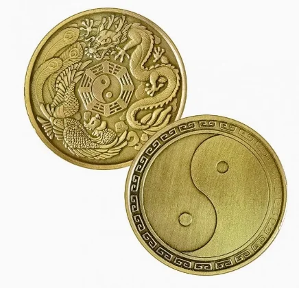 

Chinese Dragon and Phoenix Tai Chi Eight Trigrams Bronze Commemorative Medallion Relief Coin Tai Chi Eight Trigrams Emblem Craft