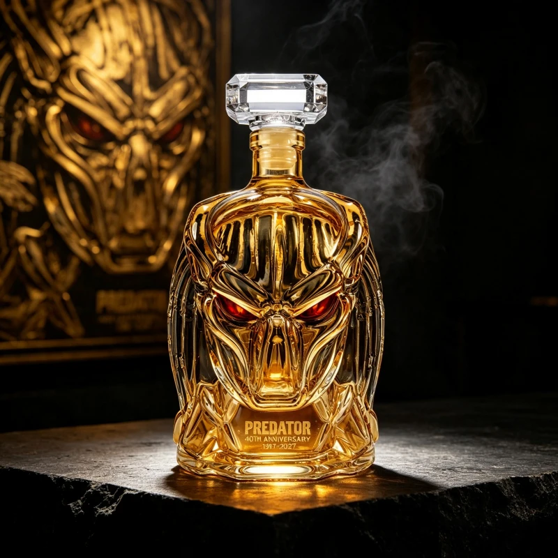 Predator Glass Decanter Hand Painted Alien Warrior Design Whiskey Bourbon Spirit Bottle Creative Home Bar Ornament