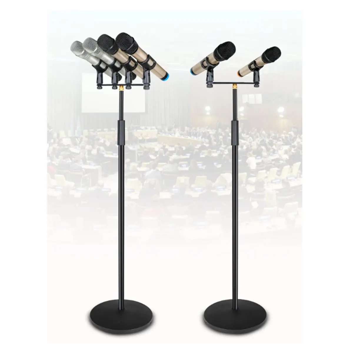 4 in 1 Microphone Clip Stereo T-Bar Thread Adapter Bar Mount Stand for Interview Speech Chorus Studi